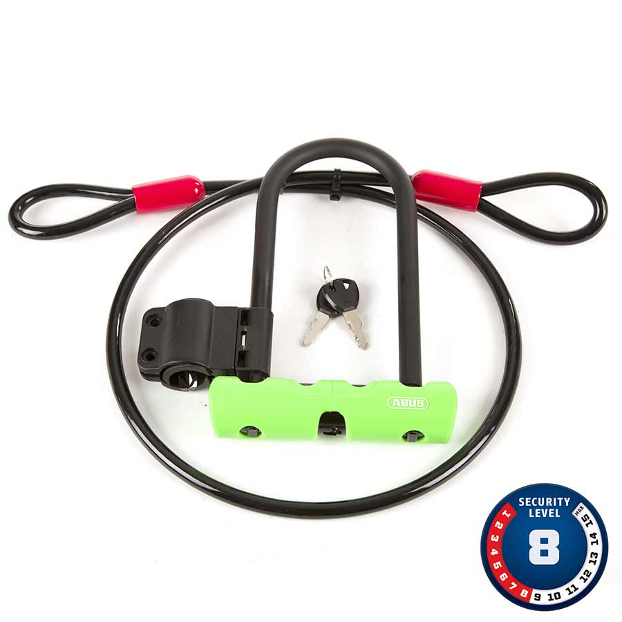 U-Lock Abus Abus Ultra Mini + Cobra Loop U-Lock Key 12mm 15.0cm x 18.0cm 5.9" x 7.1" SH34 Green; Cable 10mm 120cm 4 Light Gray