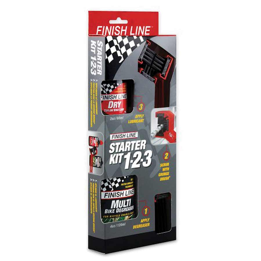 Finish Line Starter Kit 1-2-3 Includes Grunge Brush 4oz DRY Chain Lubricant 4oz EcoTech Degreaser