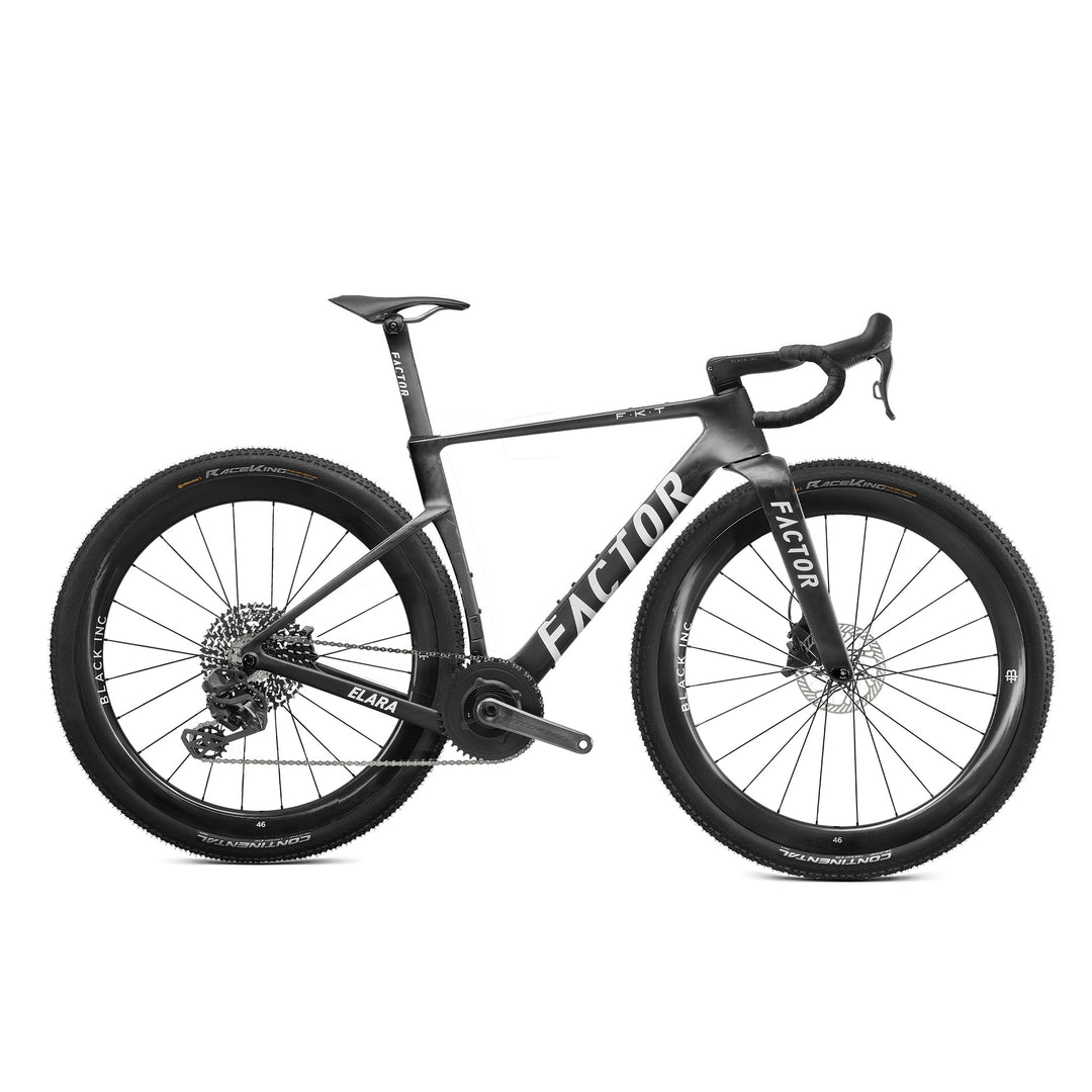 Factor ELARA in Matte Carbon, Campagnolo Record 13, Black Inc FORTY SIX wheels, studio photo