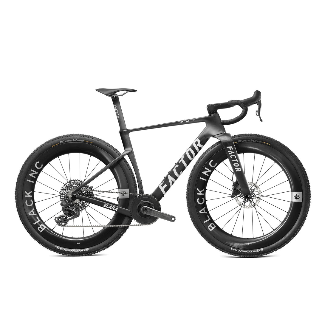 Factor ELARA in Matte Carbon, Campagnolo Record 13, Black Inc SIXTY FOUR wheels, studio photo