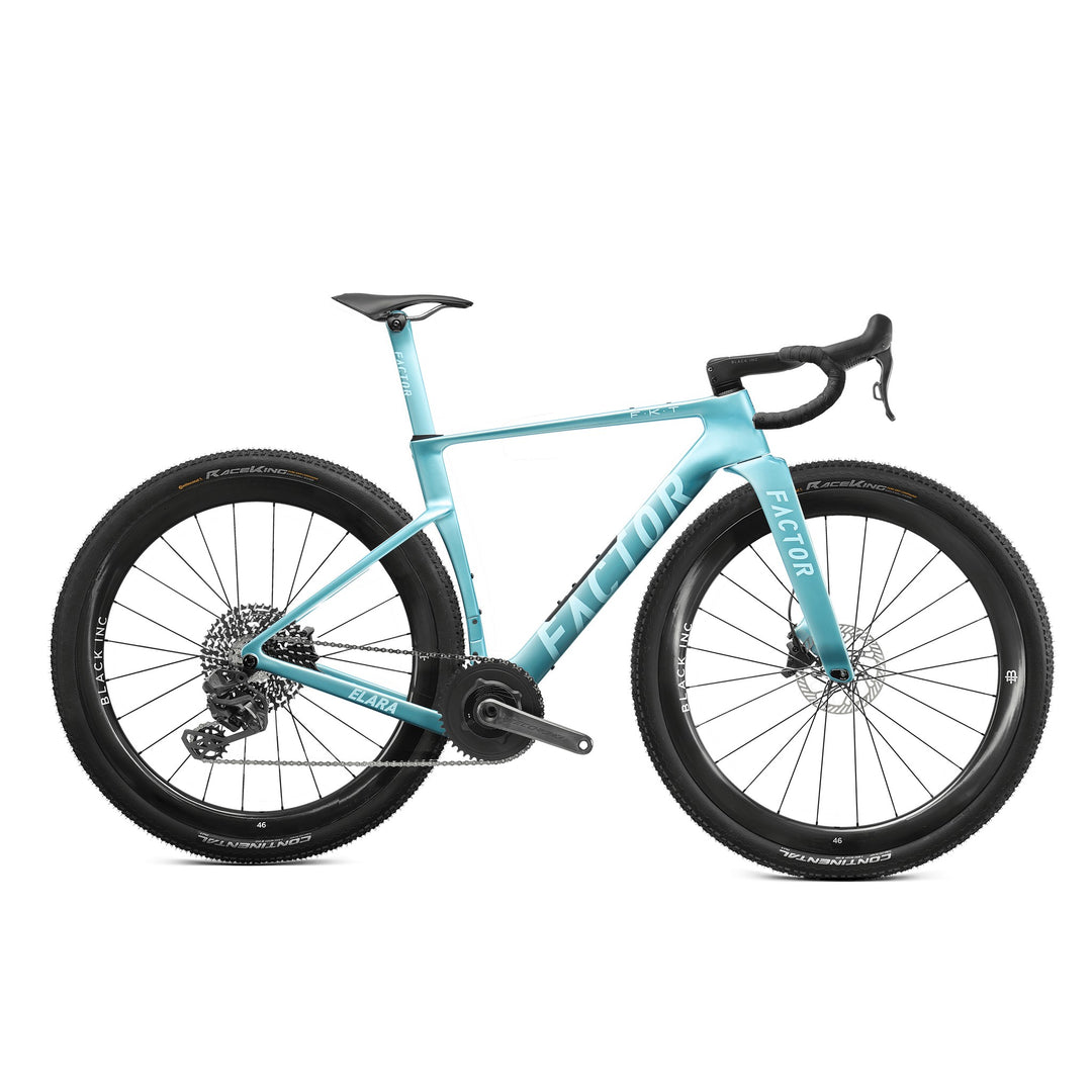 Factor ELARA in Virescent Blue, Campagnolo Record 13, Black Inc FORTY SIX wheels, studio photo