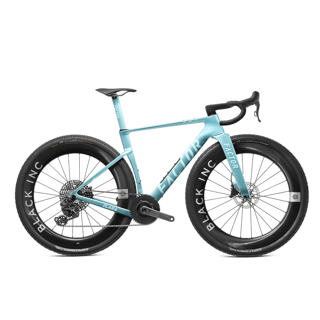 Factor ELARA in Virescent Blue, Campagnolo Record 13, Black Inc SIXTY FOUR wheels, studio photo