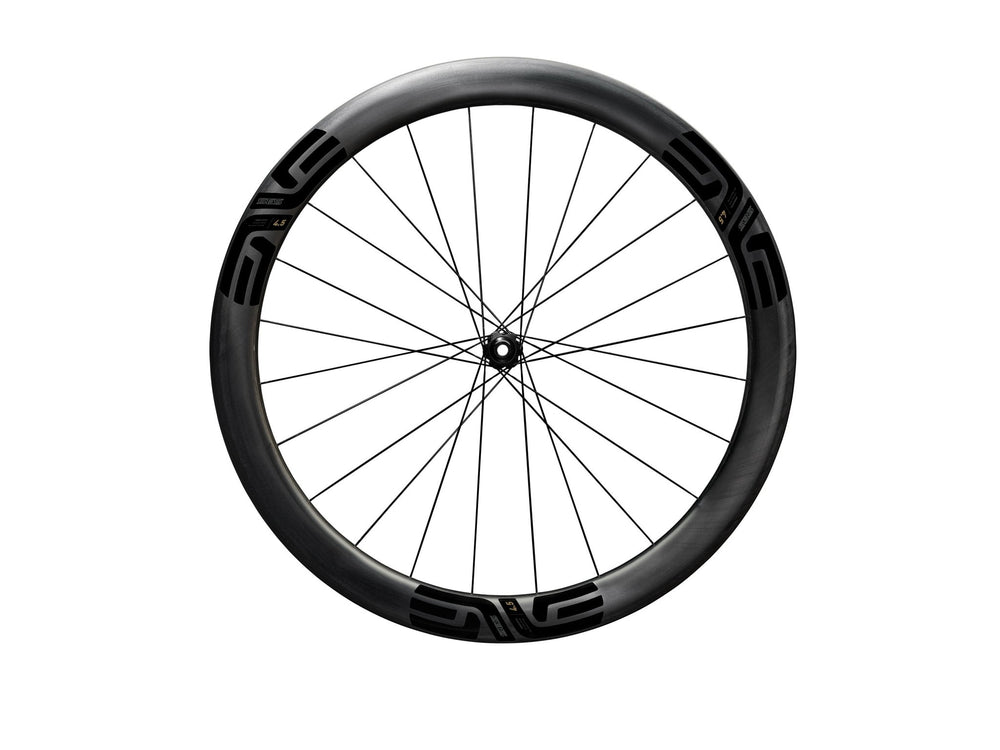 ENVE SES 4.5 Disc Brake Wheels - Black Decal, front wheel side view - Dragonspine Cycling