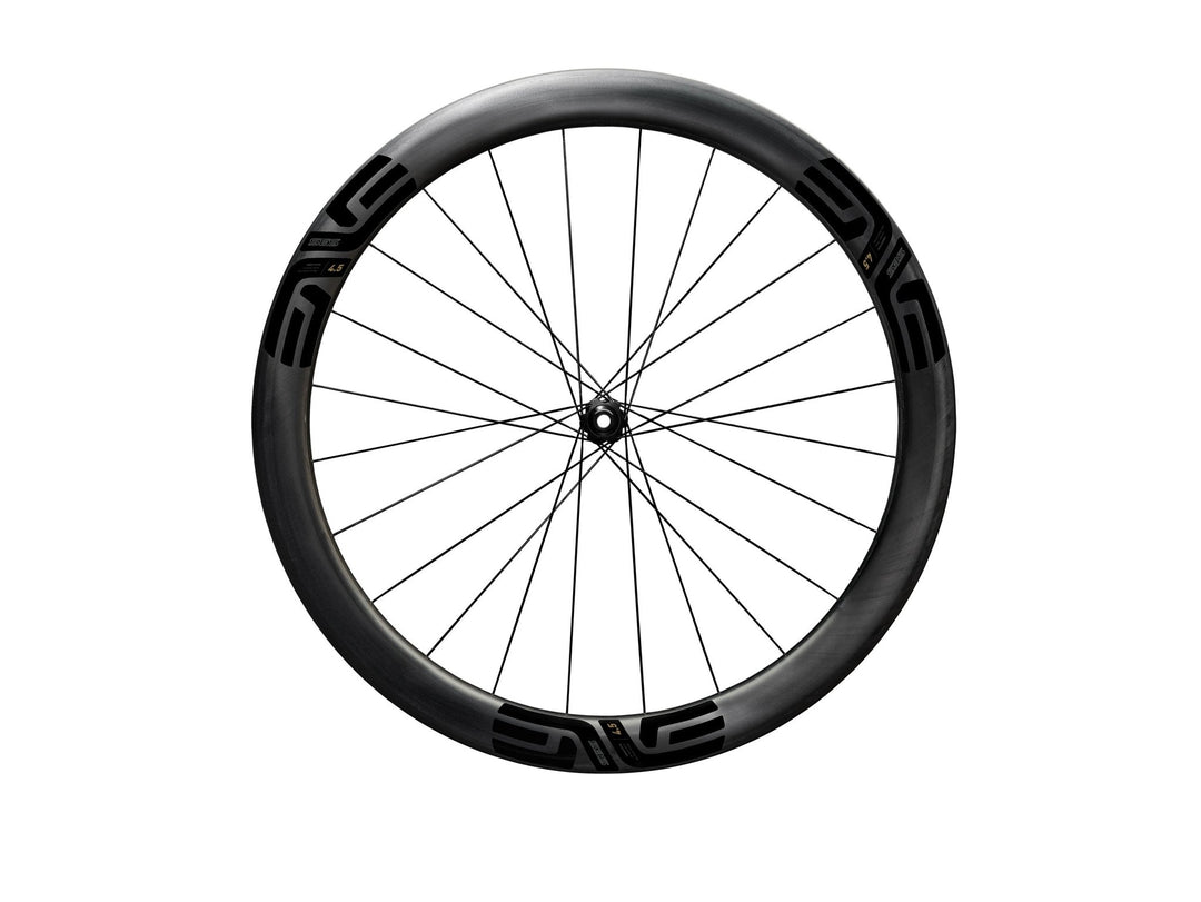 ENVE SES 4.5 Disc Brake Wheels - Black Decal, front wheel side view - Dragonspine Cycling