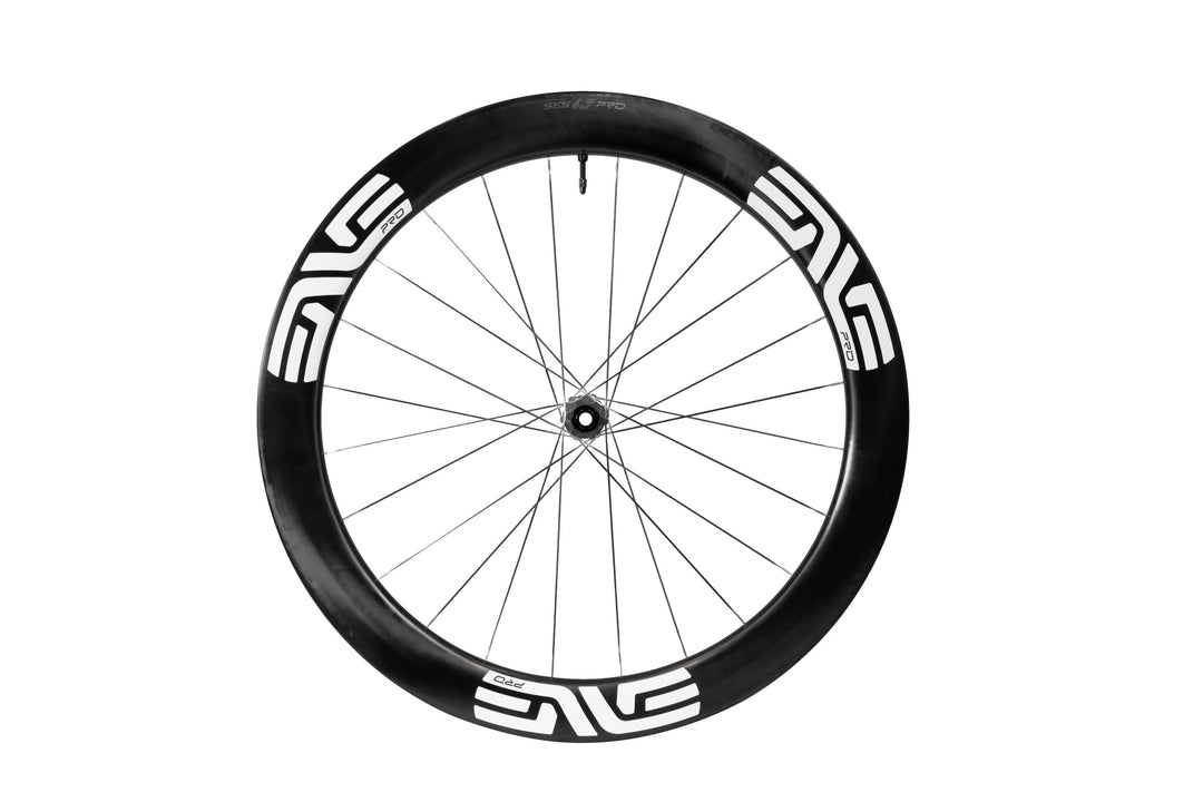 ENVE SES 6.7 PRO Disc Brake Wheels - White Decal, front wheel side view - Dragonspine Cycling