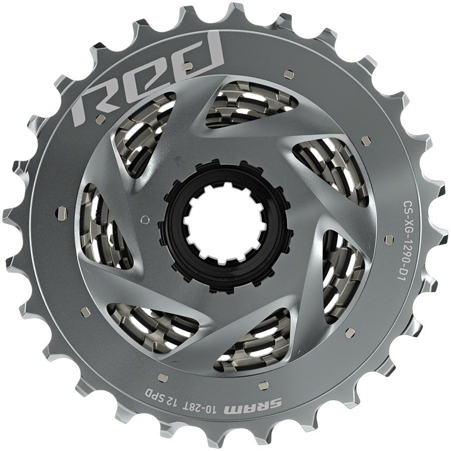 Cassettes and Cogs SRAM SRAM RED AXS XG-1290 Cassette - 12 Speed 10-33t Silver For XDR Driver Body D1 Dim Gray
