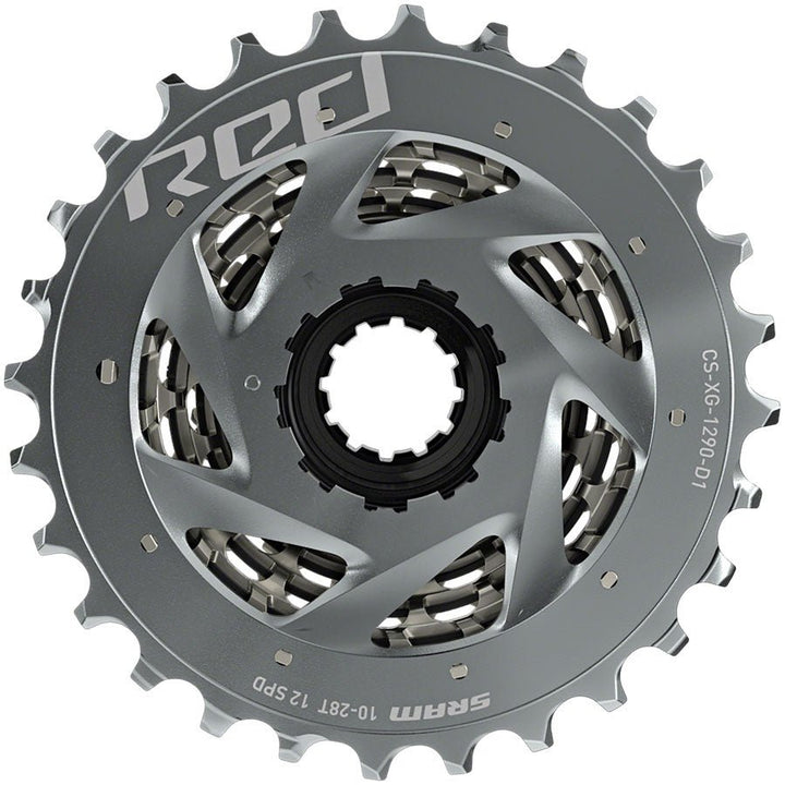 Cassettes and Cogs SRAM SRAM RED AXS XG-1290 Cassette - 12 Speed 10-33t Silver For XDR Driver Body D1 Dim Gray