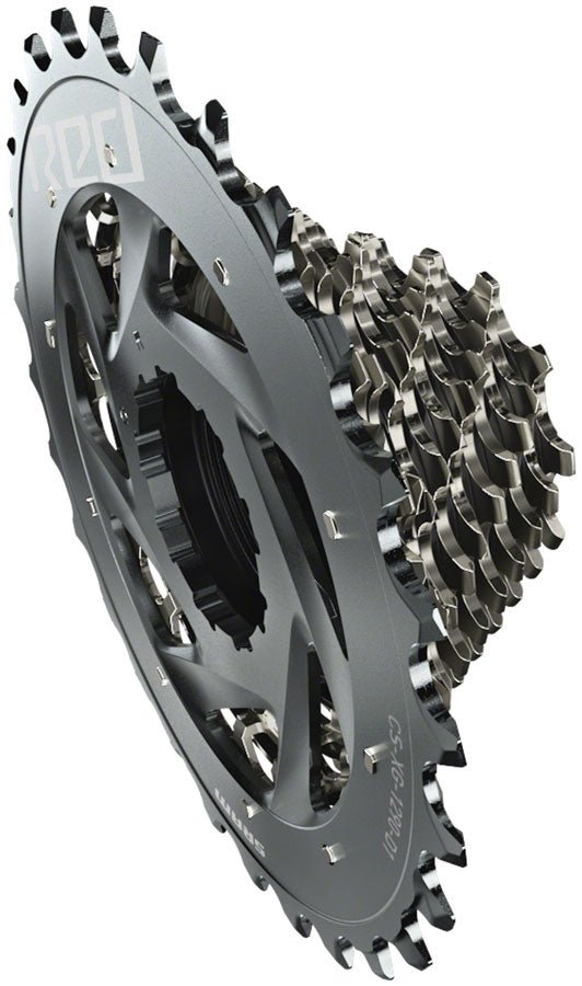 Cassettes and Cogs SRAM SRAM RED AXS XG-1290 Cassette - 12 Speed 10-33t Silver For XDR Driver Body D1 Dark Slate Gray