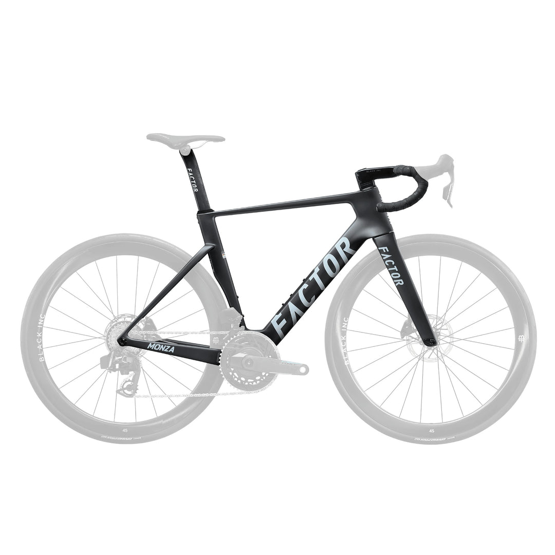 Factor MONZA frameset in Anodized Black, studio photo