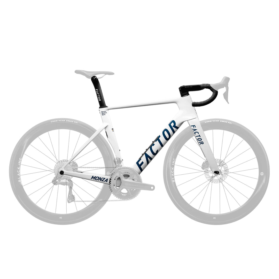 Factor MONZA frameset in Pearl White, studio photo