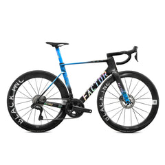 Factor OSTRO VAM in Icon Blue, Shimano Ultegra, Black Inc 48|58 silver wheels, studio photo