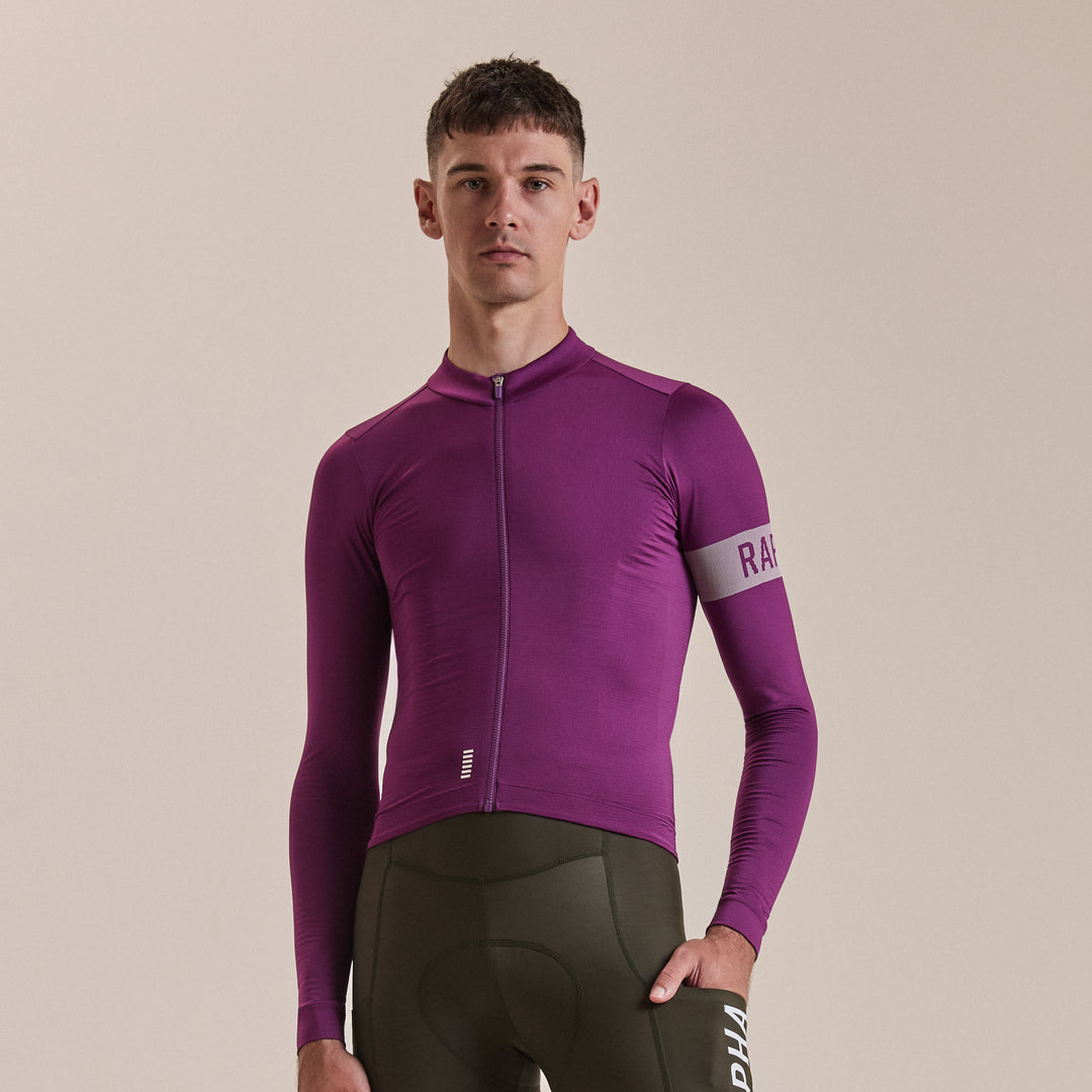 Rapha Men's Pro Team Long Sleeve Midweight Jersey II (Deep Magenta/White) - Dragonspine Cycling