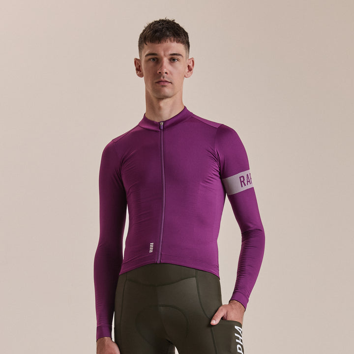 Rapha Men's Pro Team Long Sleeve Midweight Jersey II (Deep Magenta/White) - Dragonspine Cycling