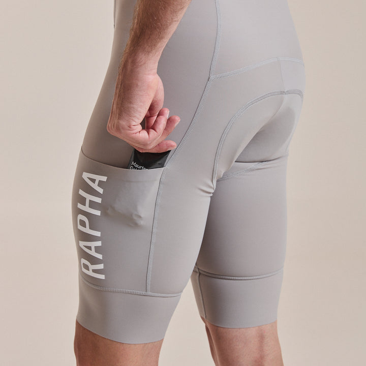Rapha Men's Pro Team Cargo Bib Shorts - Long (Smoky Silver/White) - Dragonspine Cycling