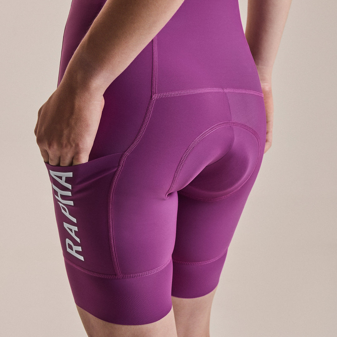 Rapha Women's Pro Team Cargo Bib Shorts - Regular (Deep Magenta/White) - Dragonspine Cycling