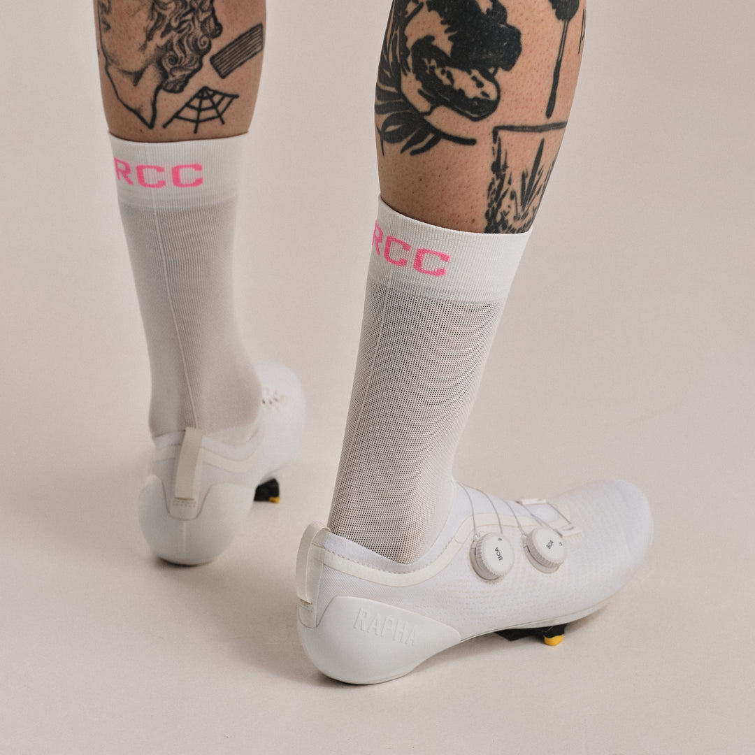Rapha RCC Pro Team Socks - Regular (White/High-Vis Pink) - Dragonspine Cycling