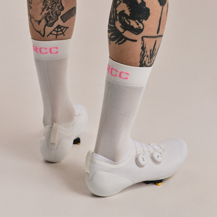 Rapha RCC Pro Team Socks - Regular (White/High-Vis Pink) - Dragonspine Cycling
