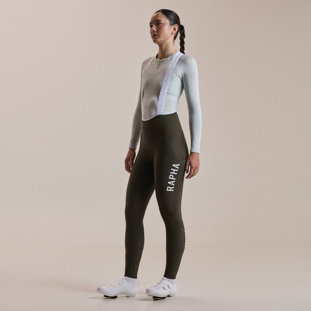 Rapha Women's Pro Team Lightweight Cargo Tights (Bottle Green/White) - Dragonspine Cycling
