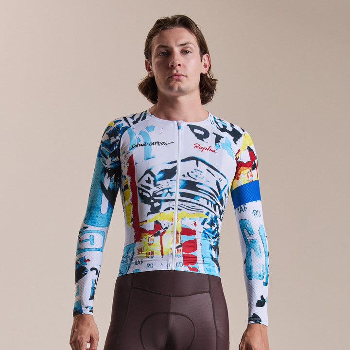 Rapha Rapha + David Carson Men's Pro Team LS Aero Jersey (White/Cobalt) - Dragonspine Cycling