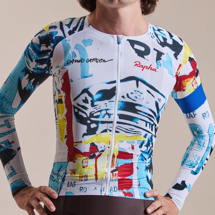 Rapha Rapha + David Carson Men's Pro Team LS Aero Jersey (White/Cobalt) - Dragonspine Cycling