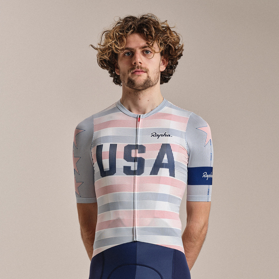 Rapha USA Men's Pro Team Rouleur Jersey (Multicolour Red) - Dragonspine Cycling
