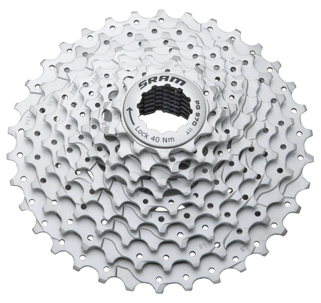 Cassettes and Cogs SRAM SRAM PG-970 Cassette - 9 Speed 11-34t Silver Light Gray