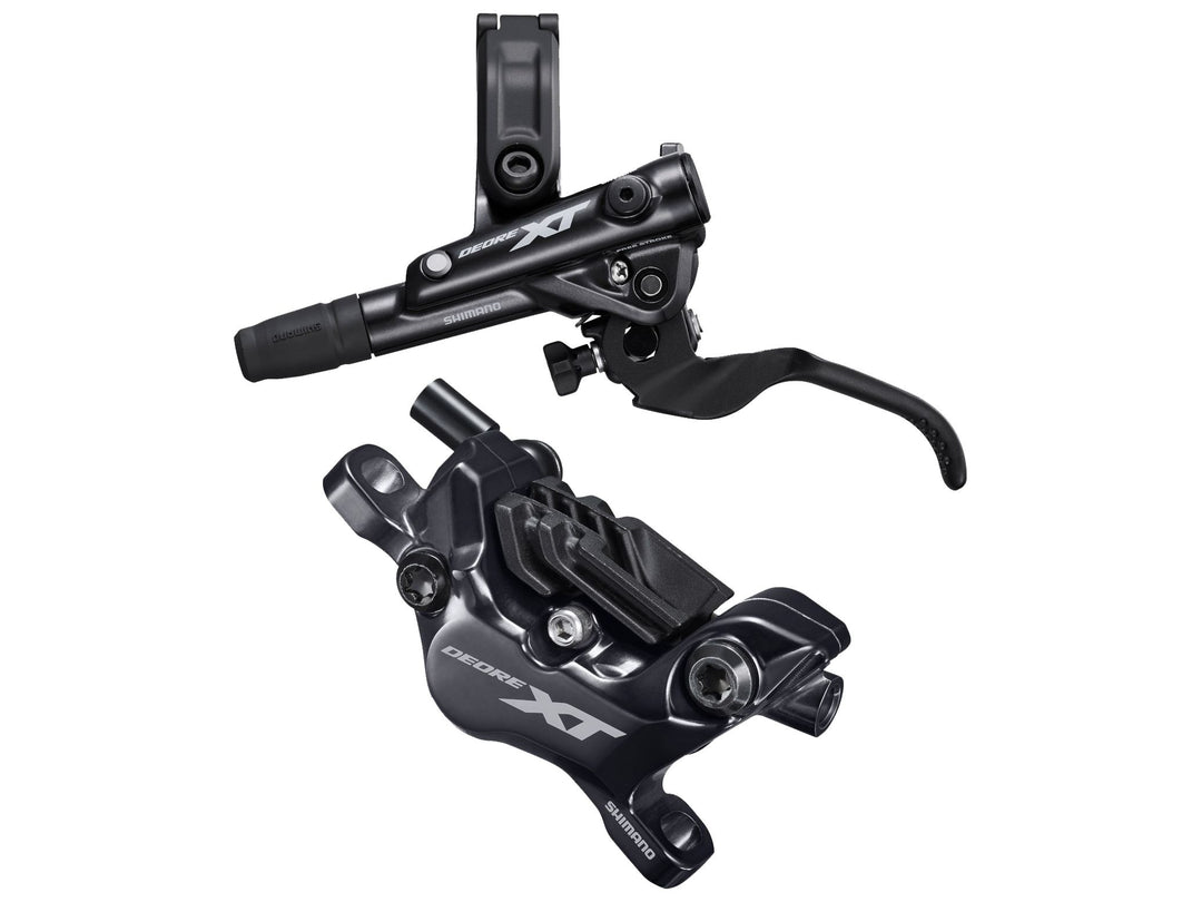 Disc Brake & Lever Shimano Shimano Deore XT BL-M8100/BR-M8120 Disc Brake Lever - Front Hydraulic Post Mount 4-Piston Finned Pads I-SPEC EV Clamp Band BLK Dark Slate Gray