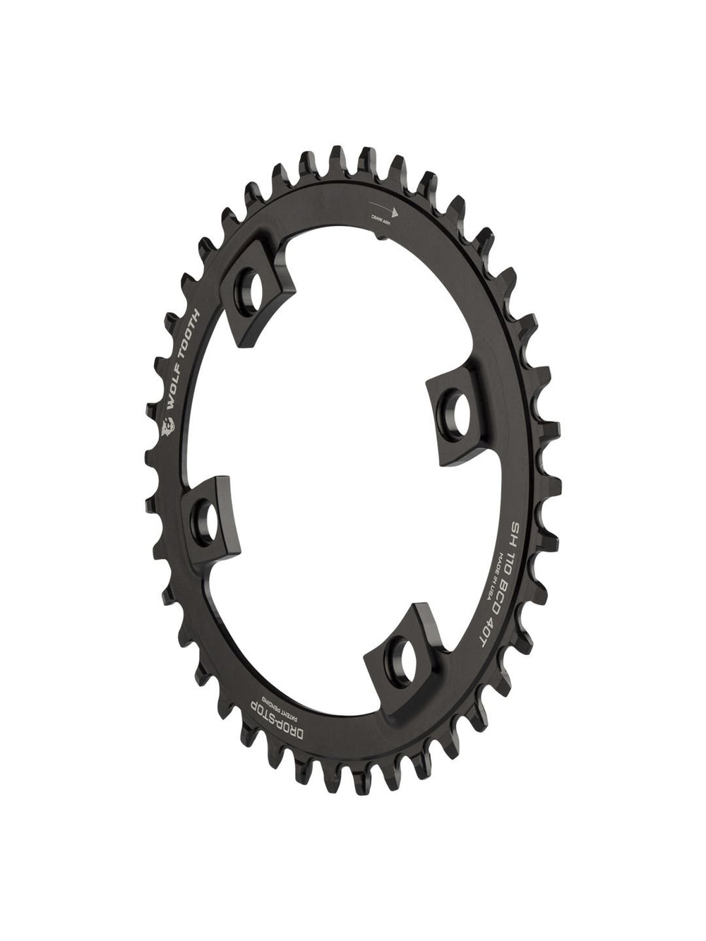Chainrings Wolf Tooth Wolf Tooth Elliptical Shimano 110 Asymmetric BCD Chainring - 42t 110 Asymmetric BCD 4-Bolt Drop-Stop For Shimano Cranks BLK Dark Slate Gray