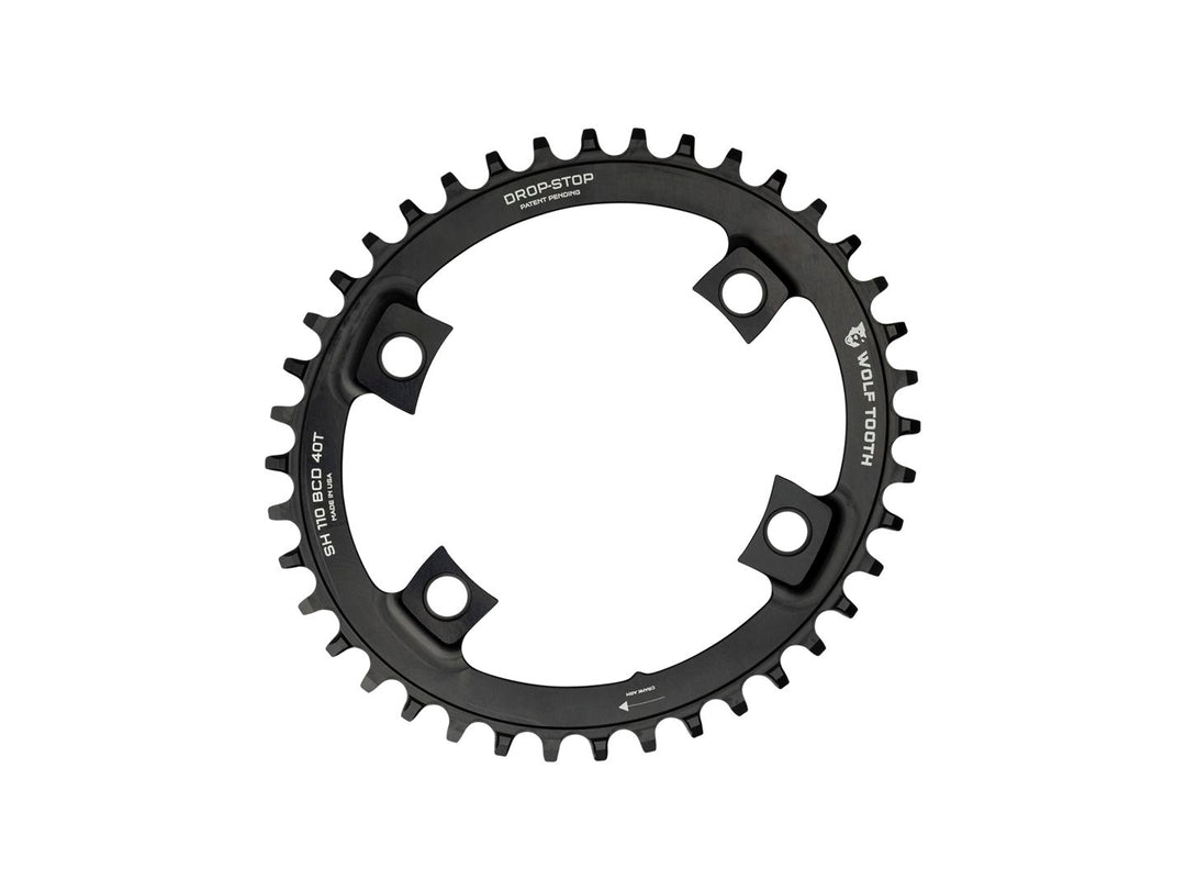 Chainrings Wolf Tooth Wolf Tooth Elliptical Shimano 110 Asymmetric BCD Chainring - 42t 110 Asymmetric BCD 4-Bolt Drop-Stop For Shimano Cranks BLK Dark Slate Gray