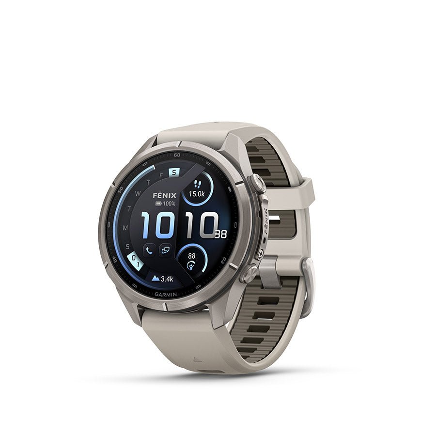 Garmin fenix 9 Pro inReach 43mm Watch Watch Color: Titanium Wristband: Fog Grey/ Dark Sandstone - Silicone