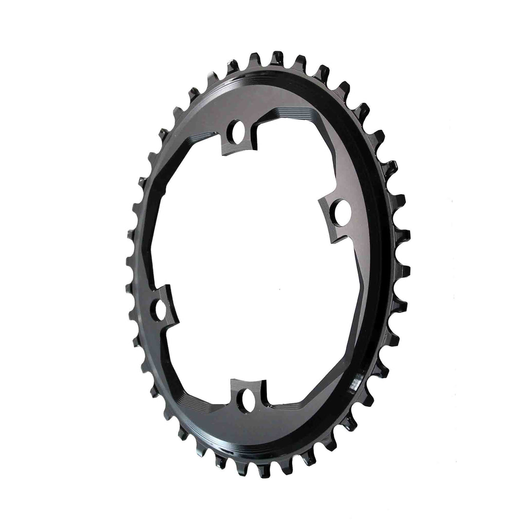 Chainrings Absolute Black absoluteBLACK Oval 110 BCD SRAM Apex Chainring SRAM Apex 1 - 38t 110 SRAM Asymmetric BCD 4-Bolt Narrow-Wide BLK Dark Slate Gray