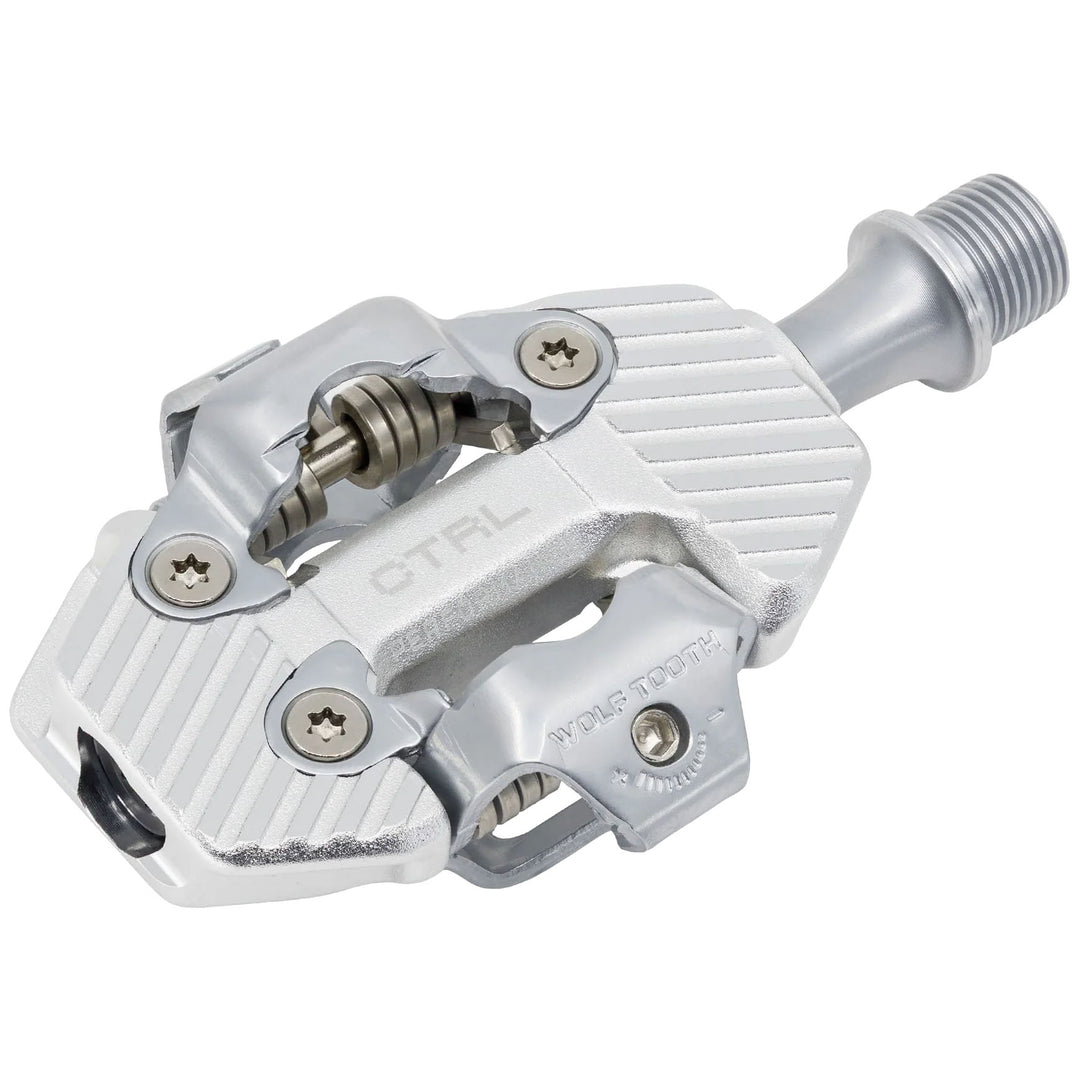 Wolf Tooth CTRL Trail Performance Clipless Pedals - Dual Sided Clipless Alloy 9/16" Raw Silver Pair Shimano SPD