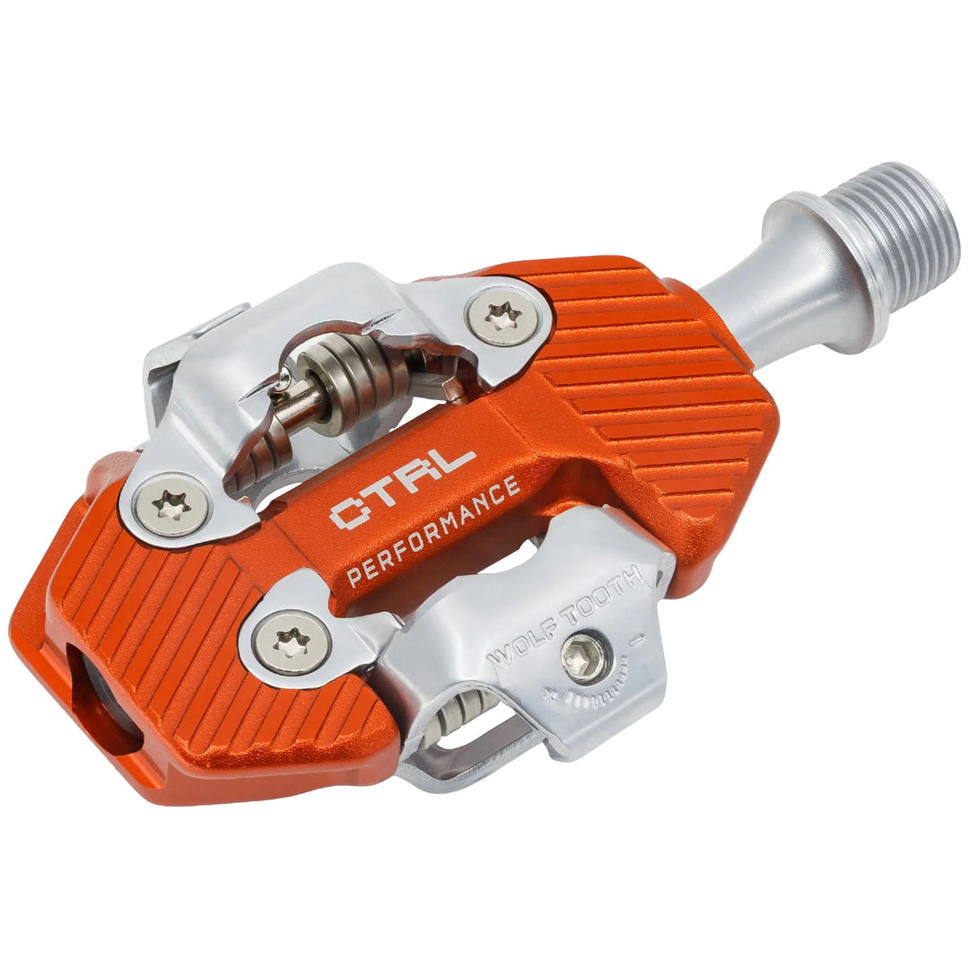 Wolf Tooth CTRL Trail Performance Clipless Pedals - Dual Sided Clipless Alloy 9/16" Orange Pair Shimano SPD