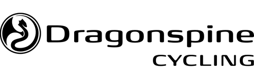 Premium Dragonspine Cycling logo with a sleek black dragon emblem and modern text, representing elite performance cycling gear and design transparent background