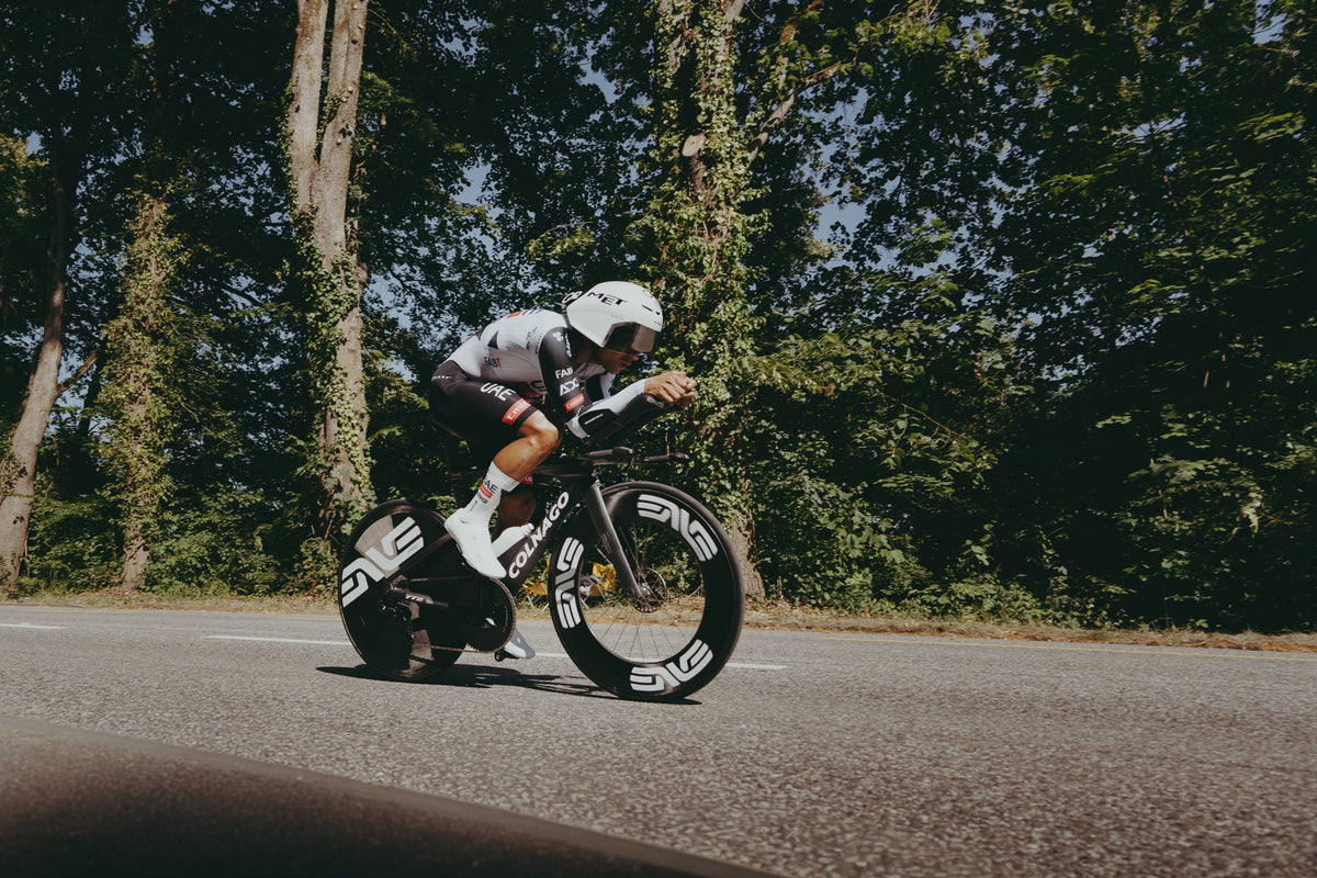 Rider on ENVE SES carbon wheels