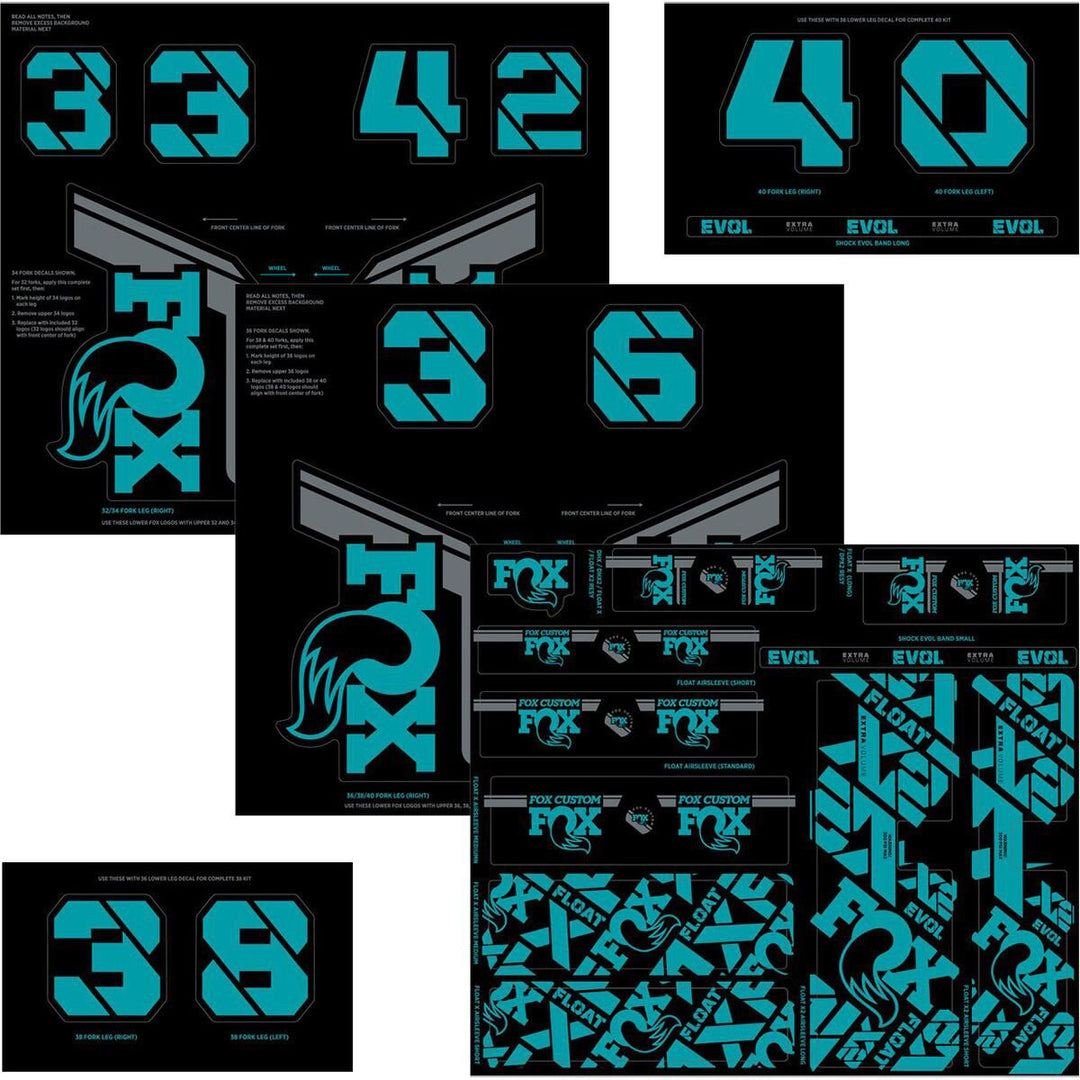 Sticker/Decal Fox Shox FOX Fork and Shock Decal Kit - Turquoise Dark Cyan