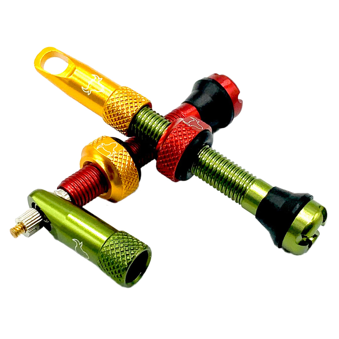 Tubeless Valves Hold Fast Cycling Hold Fast Cycling Tubeless Valve Stem 42mm (Pair) - Rasta Sandy Brown