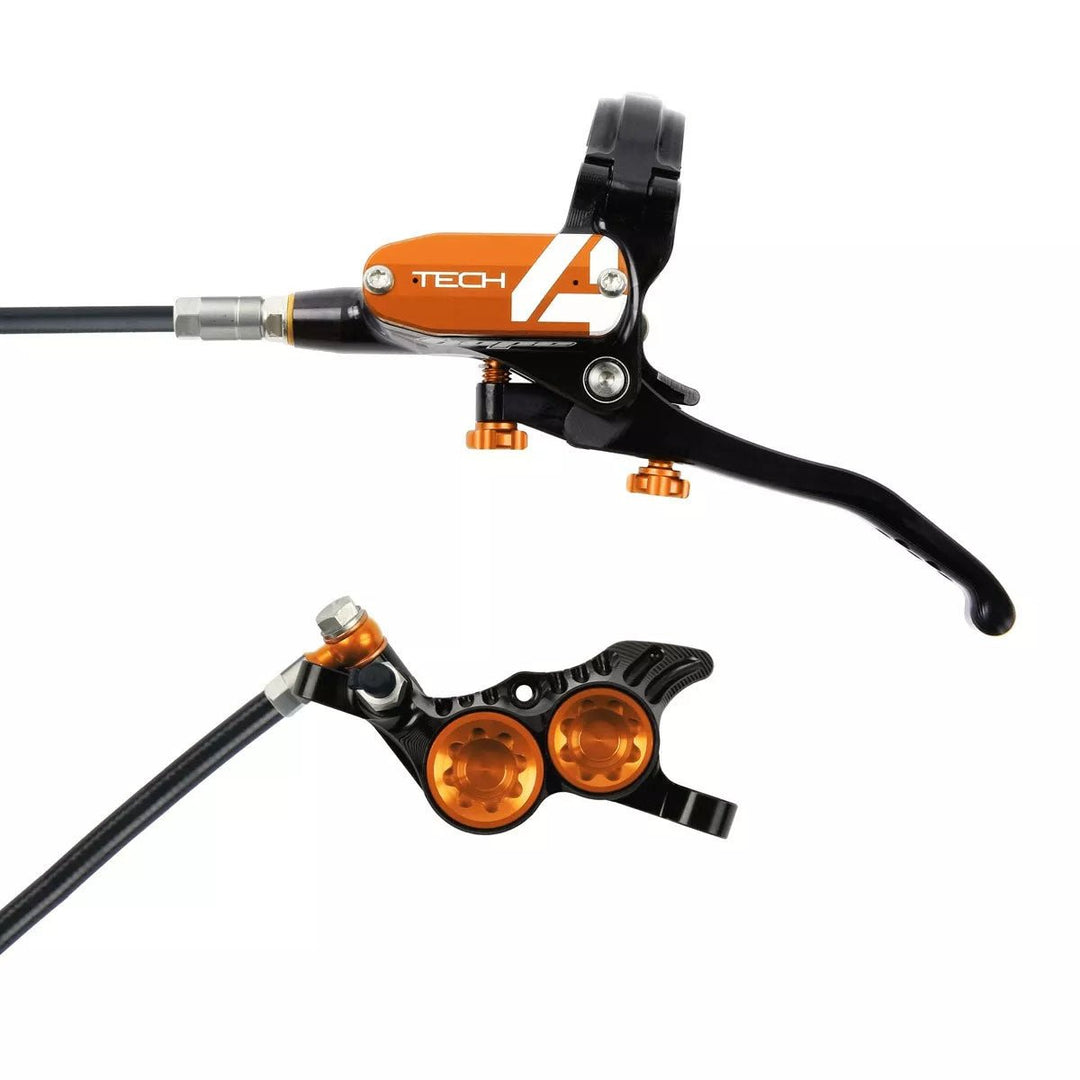 Disc Brake & Lever Hope Hope Tech 4 V4 Disc Brake and Lever Set - Rear Hydraulic Post Mount Orange Dark Salmon