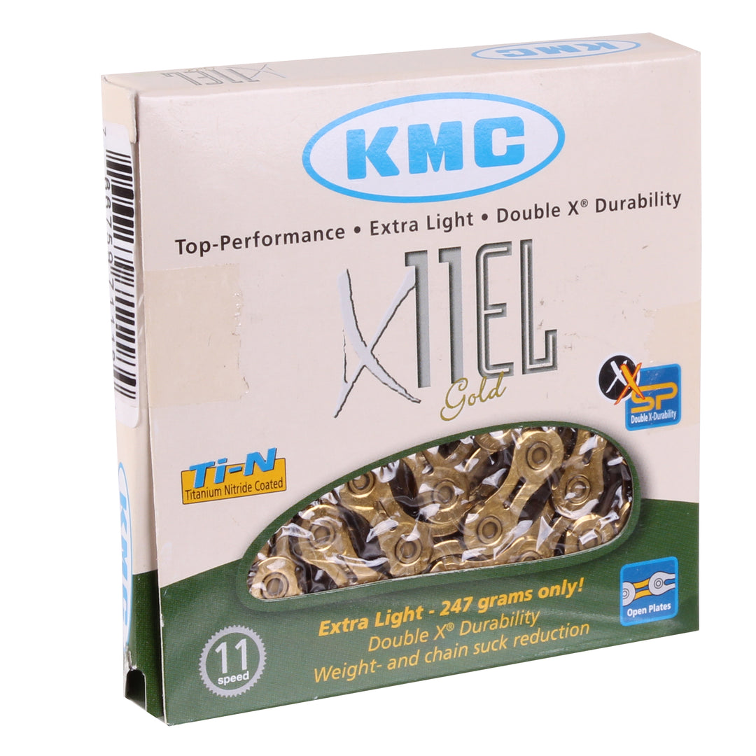 Chains KMC KMC X11EL Extra Light Chain - 11-Speed 118 Links Gold Light Gray