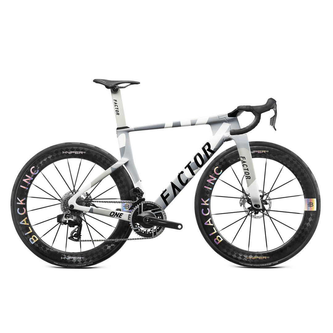 Factor ONE in Nimbus Grey, SRAM Red, Black Inc HYPER 62, studio photo