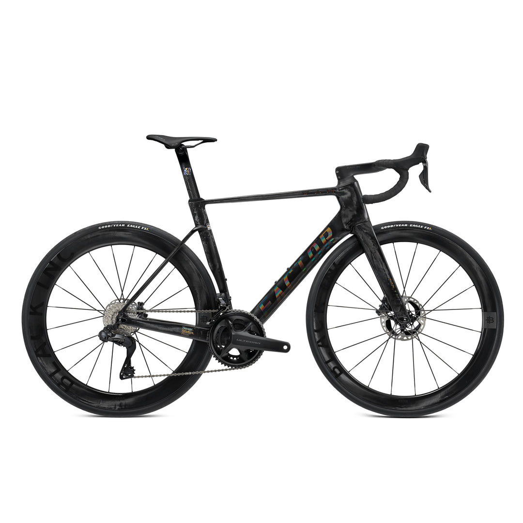 Factor OSTRO VAM in Black, Shimano Ultegra, Black Inc 48|58 black wheels, studio photo
