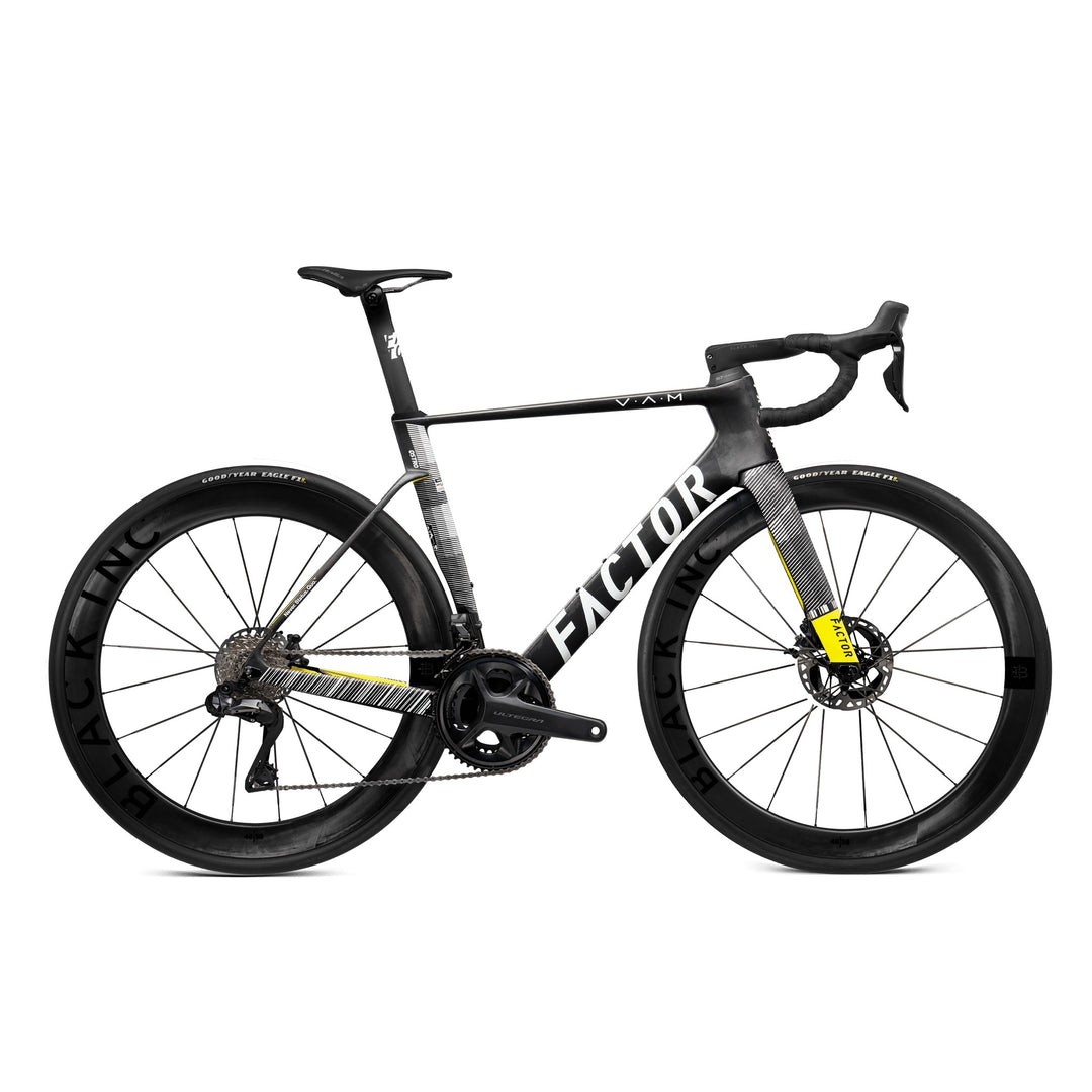 Factor OSTRO VAM in Geometric, Shimano Ultegra, Black Inc 48|58 black wheels, studio photo