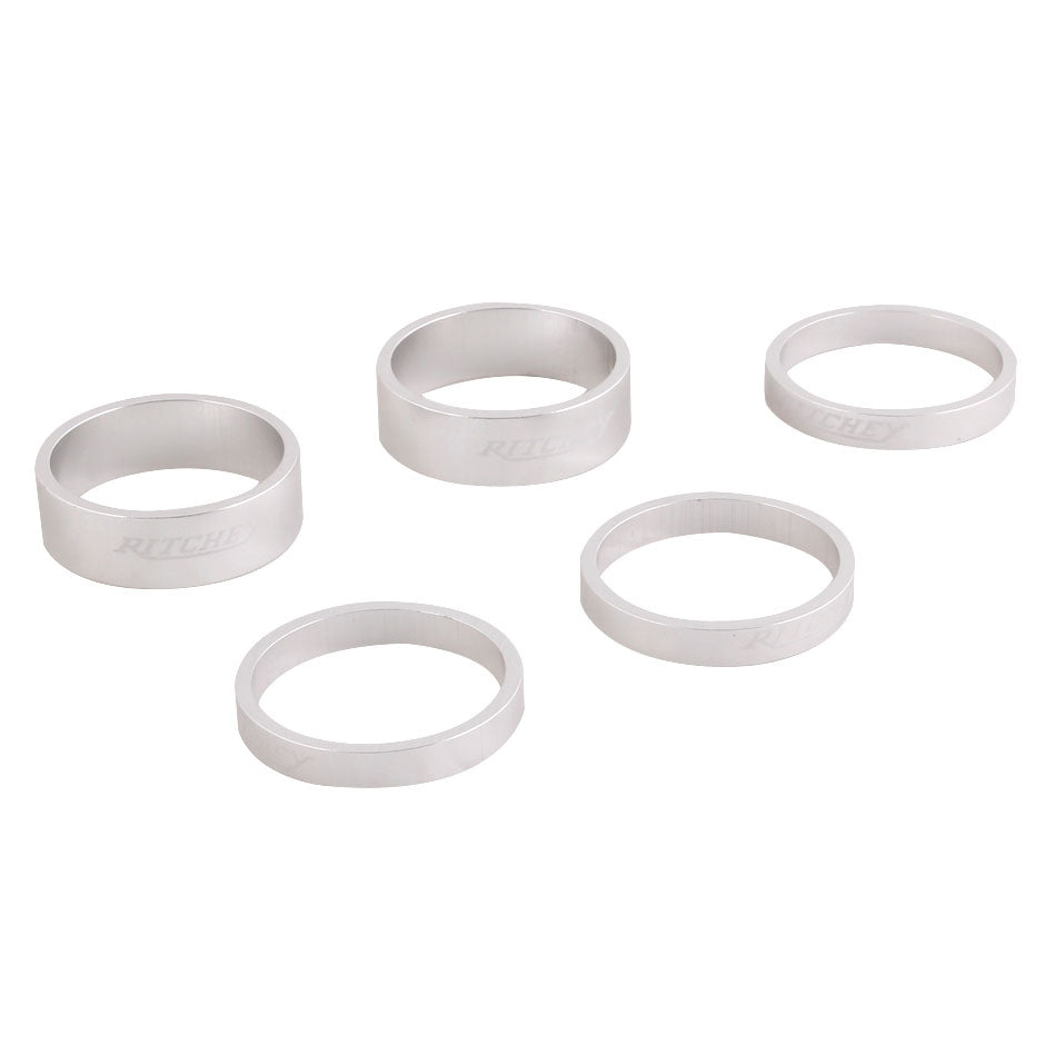 Headset Spacers Ritchey Ritchey Classic Headset Spacers - 1-1/8" 10mm (x2) 5 mm (x3) Silver Light Gray