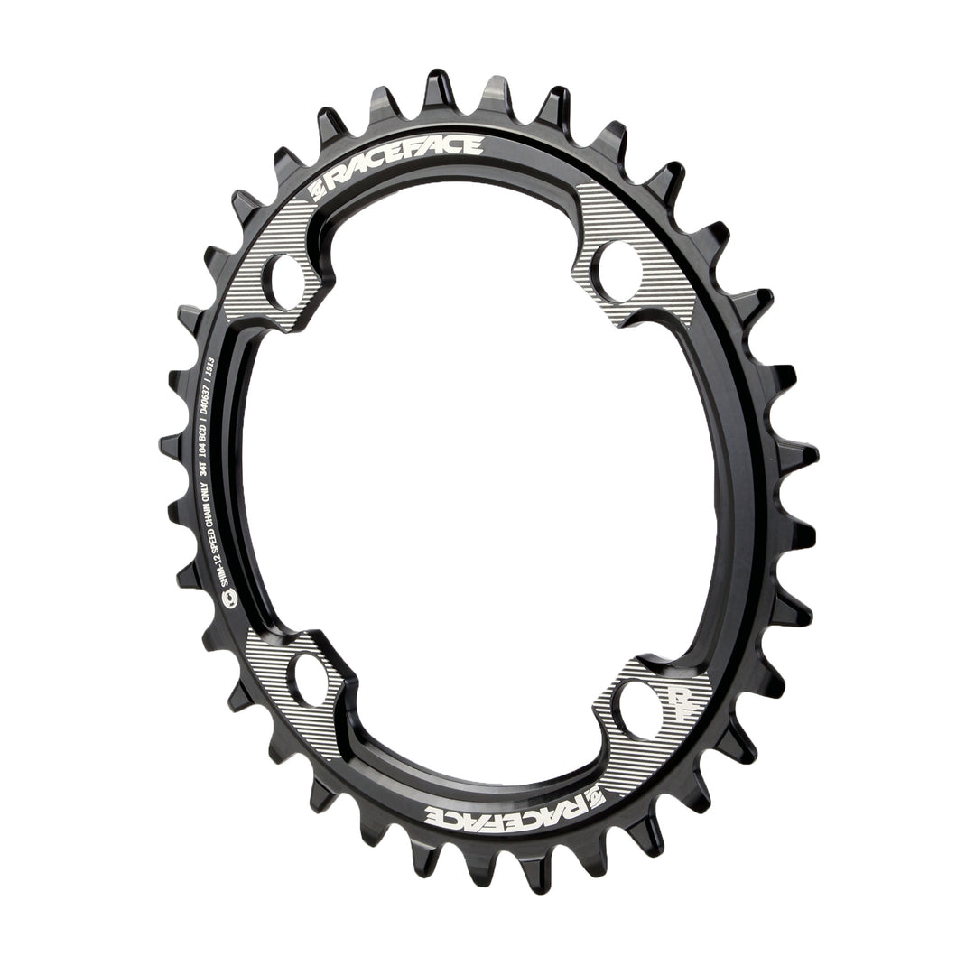 Chainrings Race Face RaceFace 1x 104 BCD Hyperglide+ Chainring - 34t 104 BCD 4-Bolt Requires Shimano 12-speed Hyperglide+ Chain 7075 Aluminum BLK Dark Slate Gray
