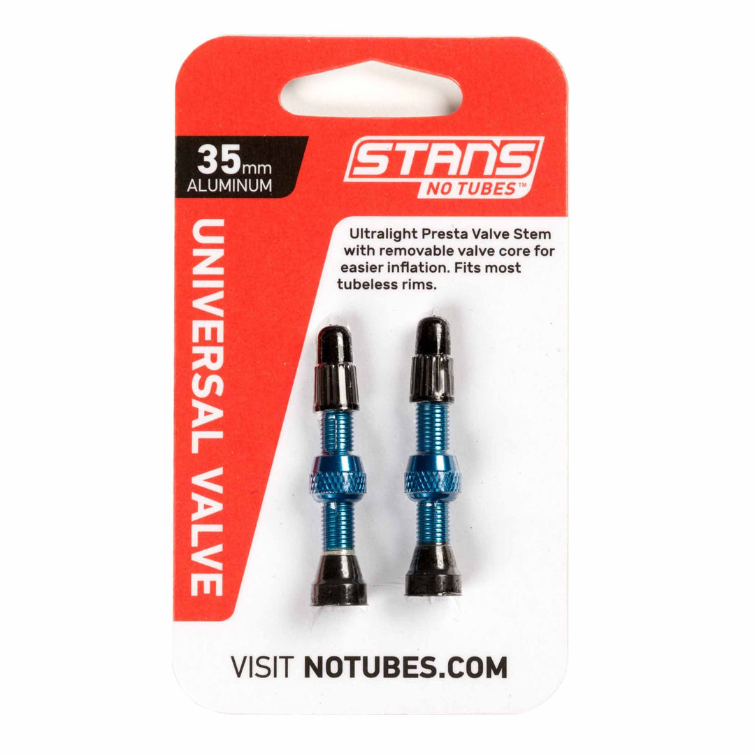 Tubeless Valves Stans No Tubes Stans Alloy Valve Stems - 35mm Pair Blue Tomato