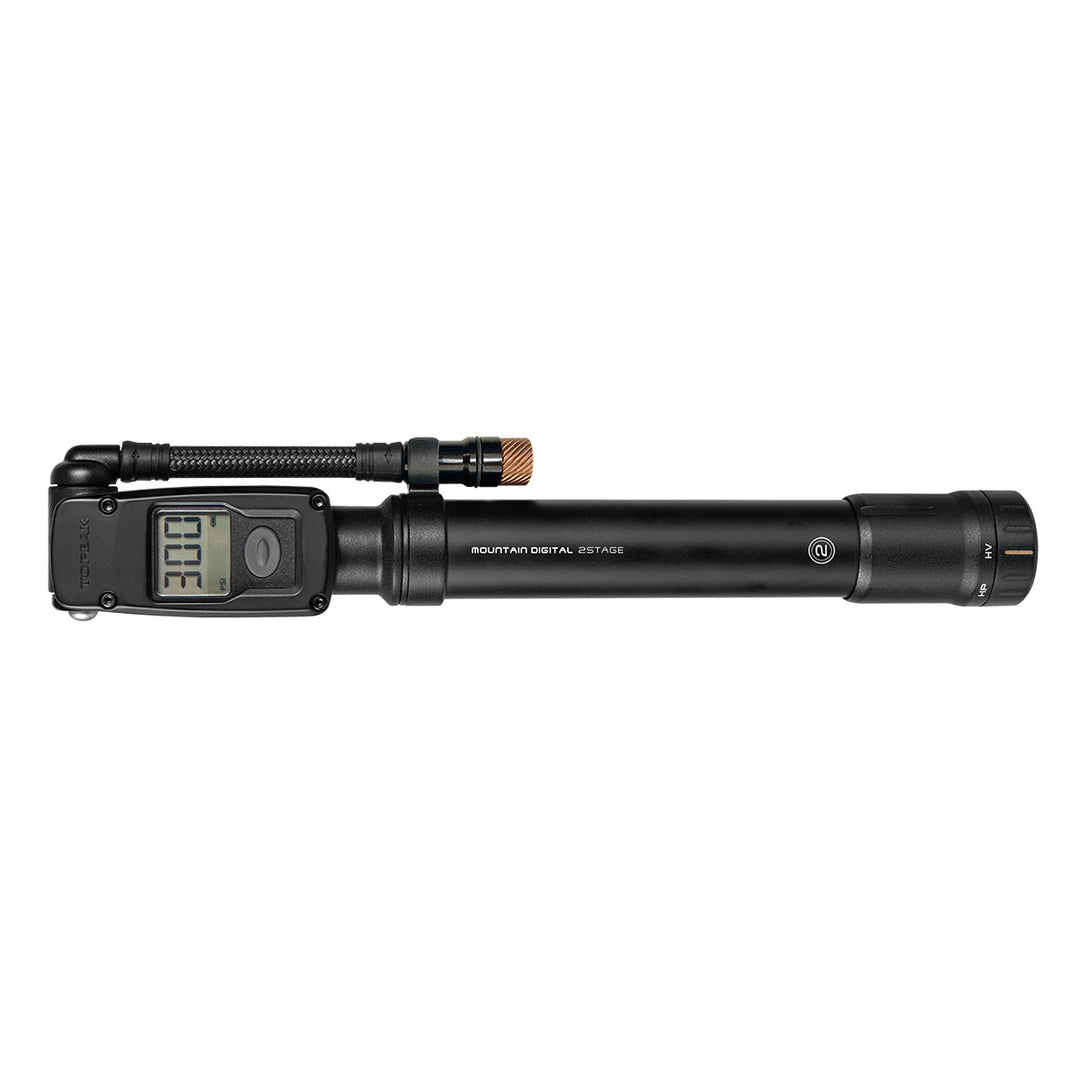 Frame Pump Topeak Topeak Mountain Digital Shock/Tire Mini Pump - 2Stage 300psi Black Dark Slate Gray
