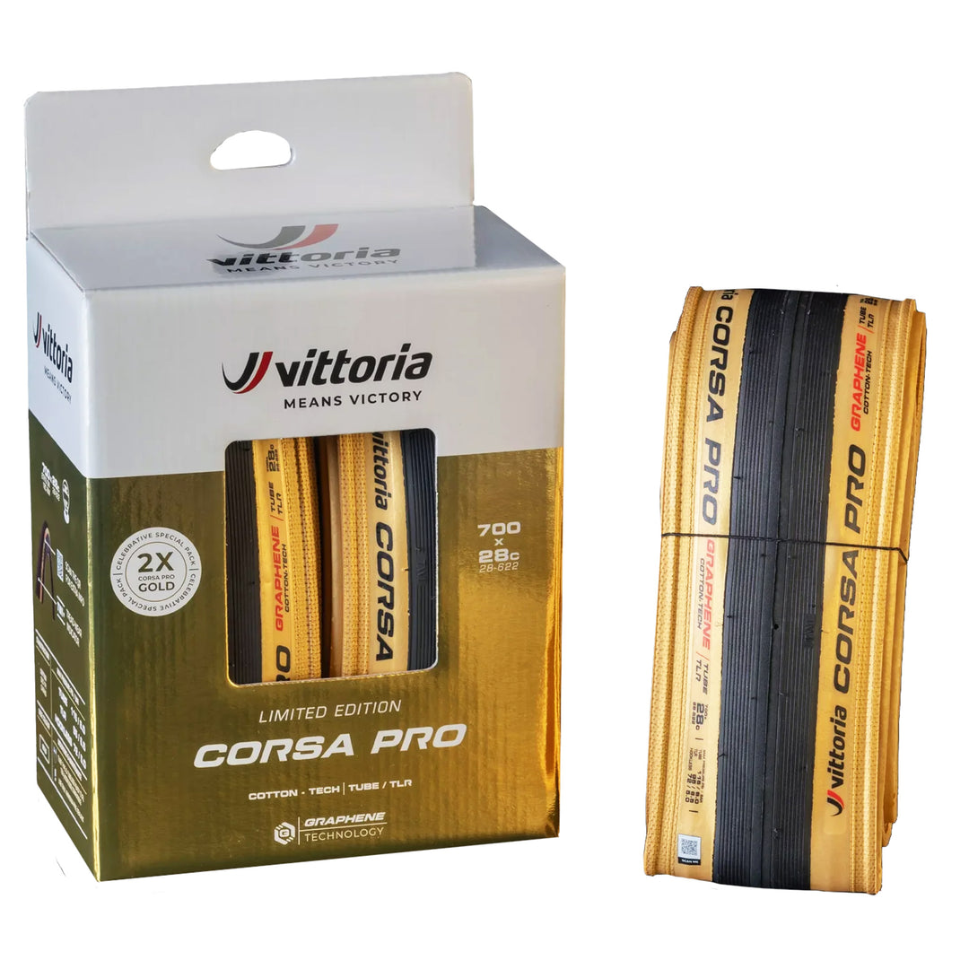Tires Vittoria Vittoria Corsa Pro Gold Limited Edition Tires - 700 x 28 Tubeless Folding BLK/Gold Limited Edition G2.0 Pair Gray