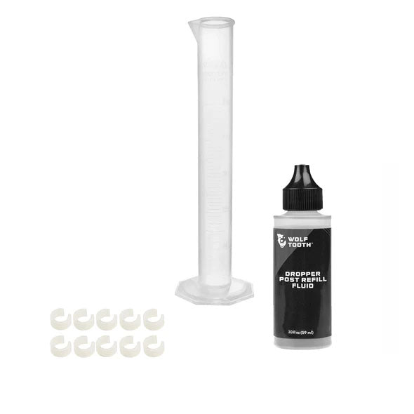 Suspension Tools Wolf Tooth Wolf Tooth Resolve Dropper Post Service Kit - Refill Fluid 2oz Graduated Cylinder 10 Travel Adjustment Spacers Dark Slate Gray