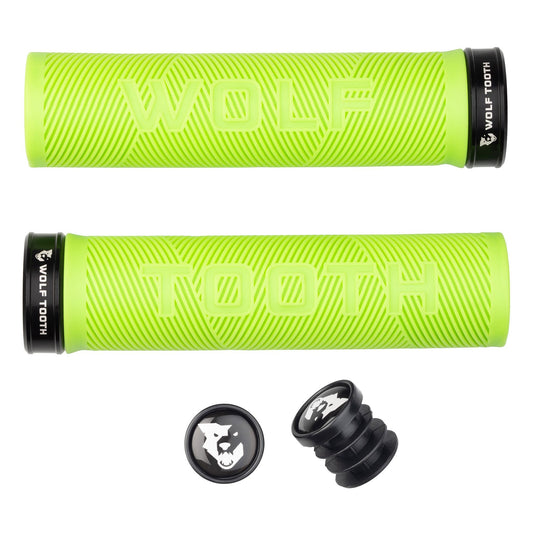 Lock-On Grips Wolf Tooth Wolf Tooth Components Echo Lock-On Grip Set Green/Black Light Goldenrod