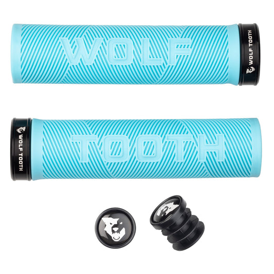 Lock-On Grips Wolf Tooth Wolf Tooth Components Echo Lock-On Grip Set Teal/Black Sky Blue
